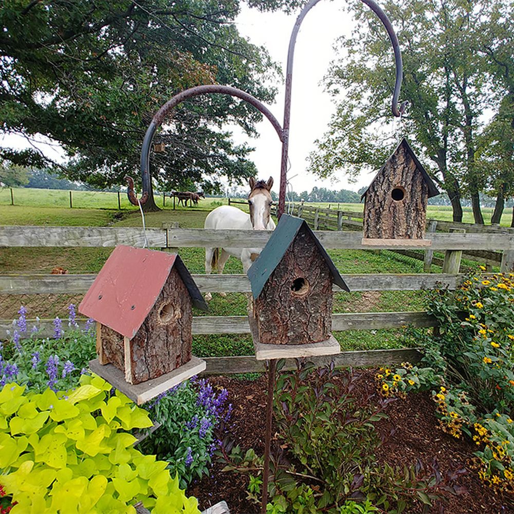Amish Bark Cabin Birdhouse Set of 3
